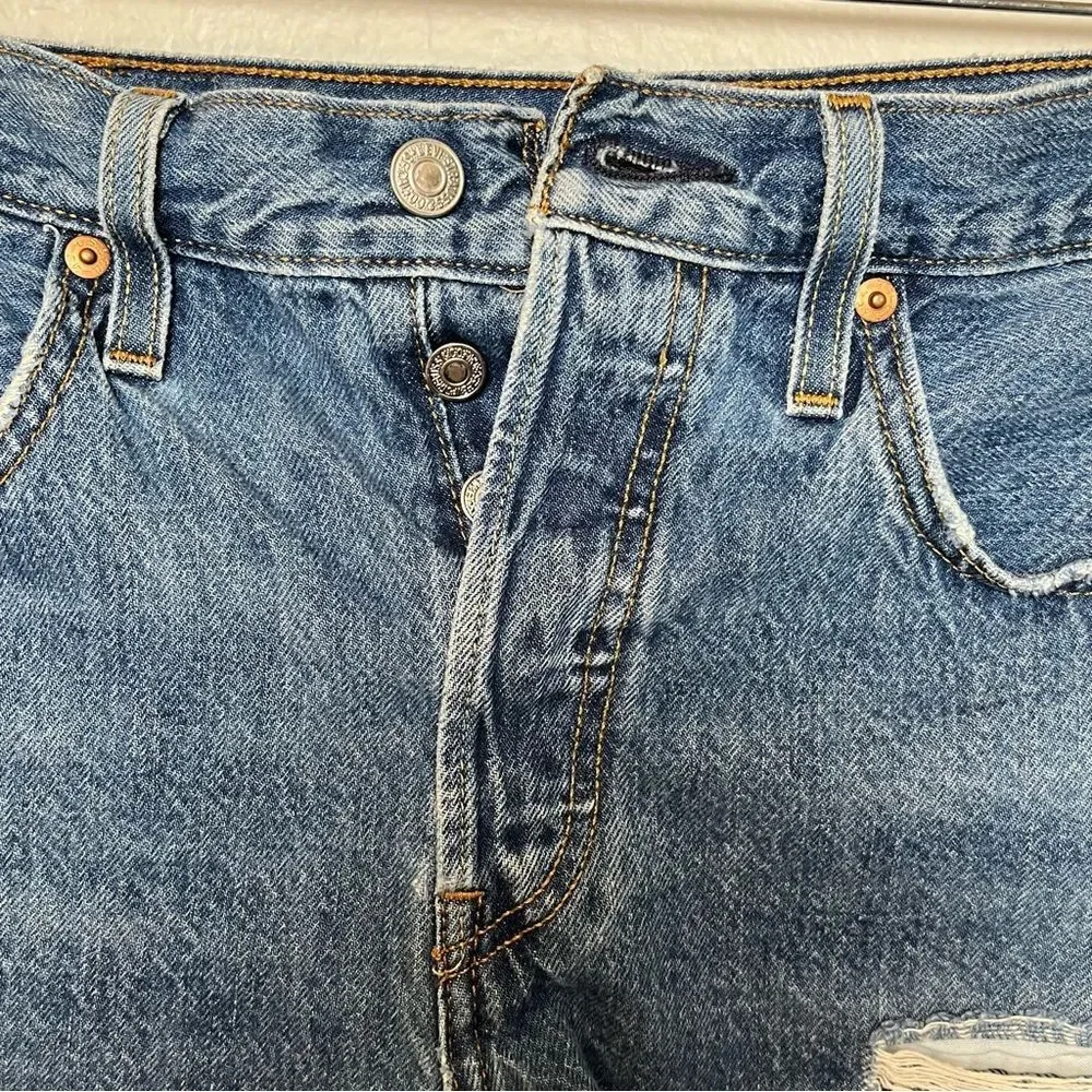Levi’s 501 Denim Cutoff Shorts 28 Blue Distressed Boho Grunge Button Fly